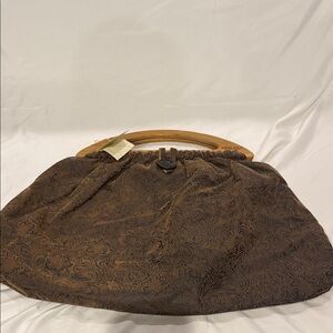 Elegant Brown Women's Bag with Wooden Handle